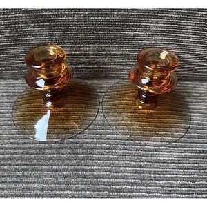 Fostoria Taper Candlesticks/Holders Royal Amber Set of 2 Vintage 1930s